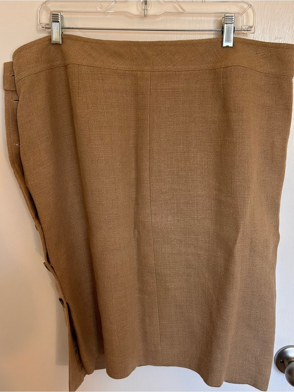Lauren Ralph Lauren Brown Button-Side Pencil Skirt Safari Style 100% linen - Picture 6 of 7